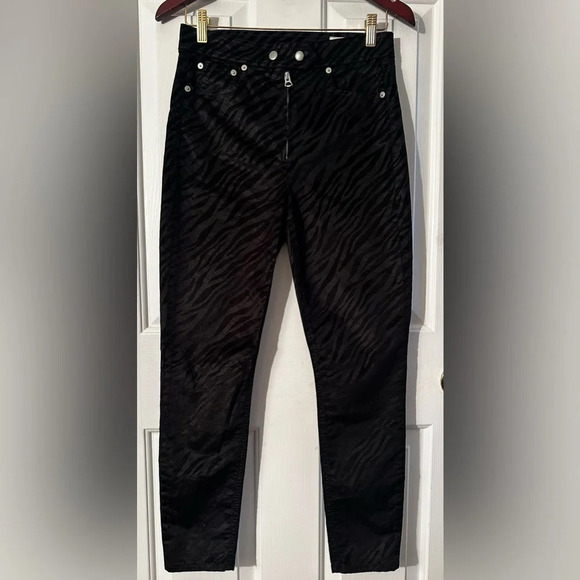 RAG & BONE Black Nina Zebra Stripe Skinny Ankle Jeans Sz 27 Exposed Zip Hi Rise - Picture 4 of 16
